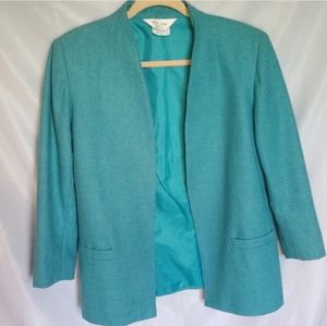 Wool Blend Blazer Career Jacket Teal Blue